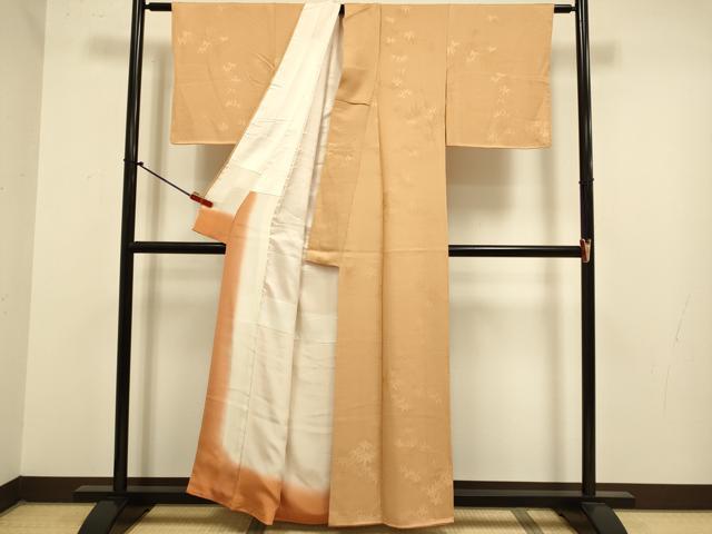 平和屋着物●上質な色無地　笹地紋　江戸茶色　正絹　逸品　DABJ6697du