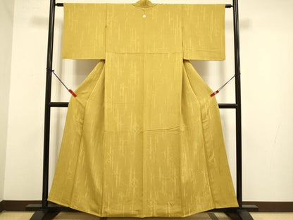平和屋着物●上質な色無地　笹竹地紋　桑茶色　正絹　逸品　DABJ6708du