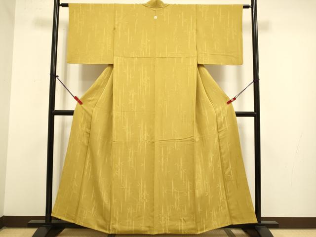 平和屋着物●上質な色無地　笹竹地紋　桑茶色　正絹　逸品　DABJ6708du