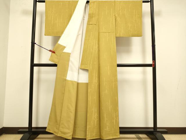 平和屋着物●上質な色無地　笹竹地紋　桑茶色　正絹　逸品　DABJ6708du