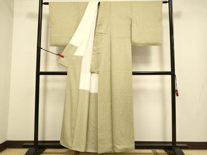 平和屋着物●上質な色無地　作家物　生粋草木　霞地紋　榛色　正絹　逸品　DABJ6709du