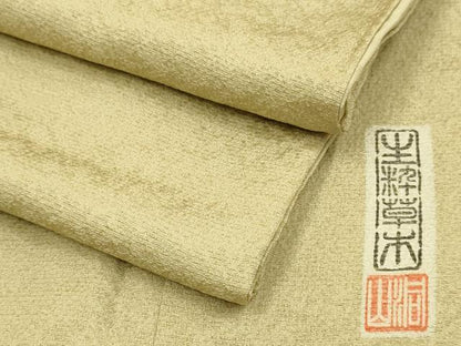 平和屋着物●上質な色無地　作家物　生粋草木　霞地紋　榛色　正絹　逸品　DABJ6709du