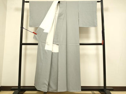平和屋着物●上質な色無地　干割れ地紋　銀鼠色　正絹　逸品　DABJ6713du