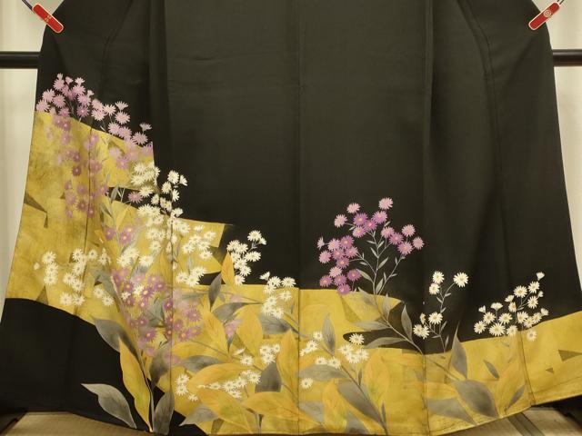 平和屋着物●豪華黒留袖　草花文　金彩　正絹　逸品　DABJ6714du