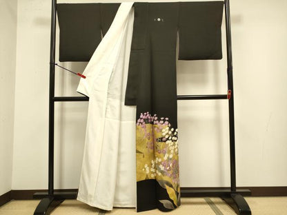 平和屋着物●豪華黒留袖　草花文　金彩　正絹　逸品　DABJ6714du