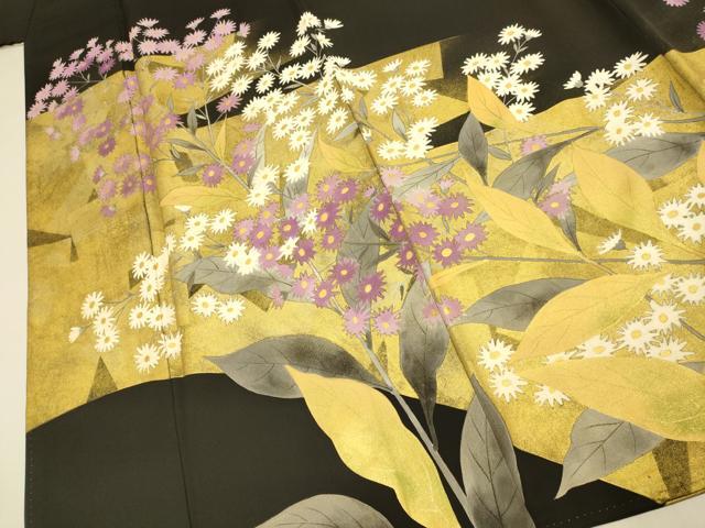 平和屋着物●豪華黒留袖　草花文　金彩　正絹　逸品　DABJ6714du