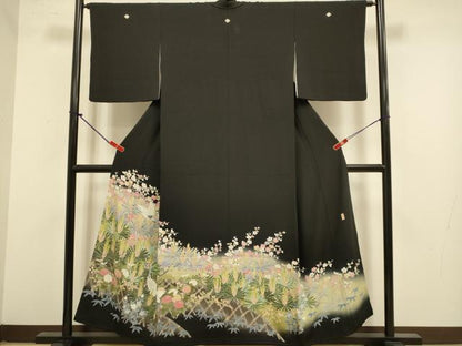平和屋着物●十日町友禅作家　岡村蒼風　黒留袖　飛鶴花文　暈し染め　正絹　逸品　DABJ6718du