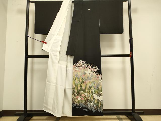 平和屋着物●十日町友禅作家　岡村蒼風　黒留袖　飛鶴花文　暈し染め　正絹　逸品　DABJ6718du
