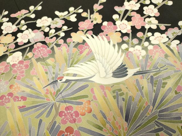 平和屋着物●十日町友禅作家　岡村蒼風　黒留袖　飛鶴花文　暈し染め　正絹　逸品　DABJ6718du