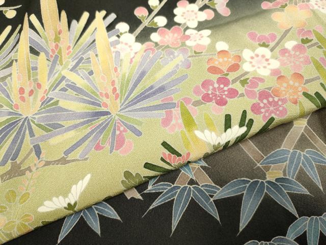 平和屋着物●十日町友禅作家　岡村蒼風　黒留袖　飛鶴花文　暈し染め　正絹　逸品　DABJ6718du