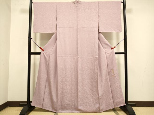 平和屋着物●上質な色無地　南天染　南天地紋　薄柿色　正絹　逸品　DABJ6722du
