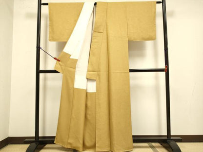 平和屋着物●上質な色無地　草花地紋　黄唐茶色　正絹　逸品　未使用　DABJ6724du