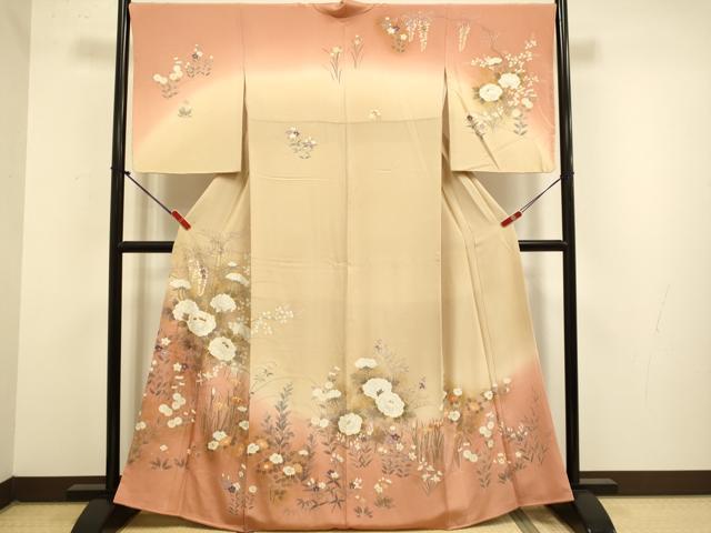 平和屋着物●訪問着　刺繍　草花文　暈し染め　金彩　正絹　逸品　DABJ6731du