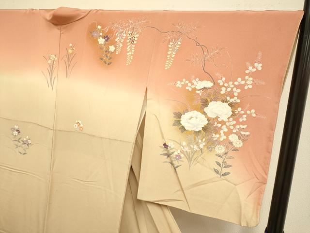 平和屋着物●訪問着　刺繍　草花文　暈し染め　金彩　正絹　逸品　DABJ6731du