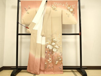 平和屋着物●訪問着　刺繍　草花文　暈し染め　金彩　正絹　逸品　DABJ6731du