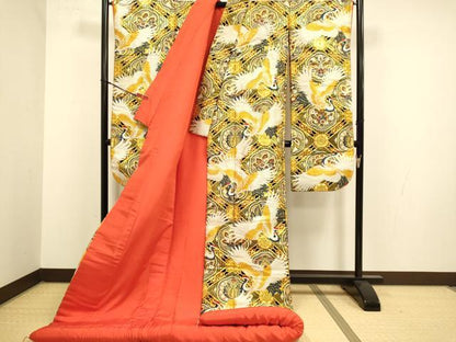 平和屋本店●パリコレクション ファッションモデル・デザイナー 山口小夜子 色打掛 お引きずり  唐織 飛鶴更紗花菱文 金糸 逸品 DABJ6772du