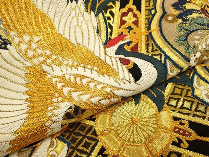 平和屋本店●パリコレクション ファッションモデル・デザイナー 山口小夜子 色打掛 お引きずり  唐織 飛鶴更紗花菱文 金糸 逸品 DABJ6772du