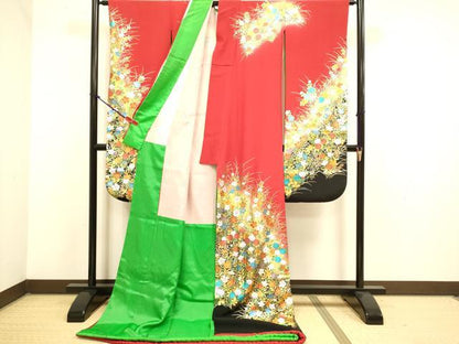平和屋本店●お引きずり・お引き摺り・引き振袖　和装　結婚式　舞妓　芸妓　芸者　衣装　草花文　金彩　逸品　DABJ6773du
