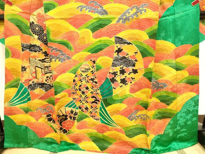 平和屋着物●豪華振袖　駒刺繍　御所車立波花文　金銀彩　正絹　逸品　DABJ6775du