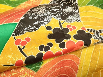平和屋着物●豪華振袖　駒刺繍　御所車立波花文　金銀彩　正絹　逸品　DABJ6775du