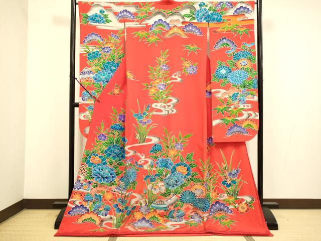 平和屋本店●お引きずり・お引き摺り・引き振袖　和装　結婚式　舞妓　芸妓　芸者　衣装　型染　鴛鴦風景花文　逸品　DABJ6776du