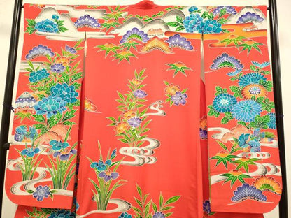平和屋本店●お引きずり・お引き摺り・引き振袖　和装　結婚式　舞妓　芸妓　芸者　衣装　型染　鴛鴦風景花文　逸品　DABJ6776du