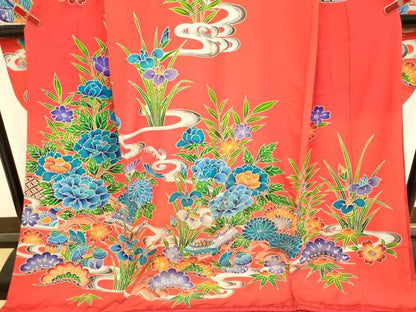 平和屋本店●お引きずり・お引き摺り・引き振袖　和装　結婚式　舞妓　芸妓　芸者　衣装　型染　鴛鴦風景花文　逸品　DABJ6776du