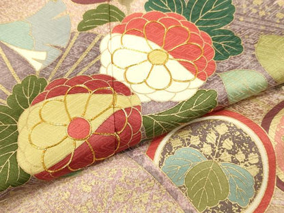平和屋着物●豪華振袖　駒刺繍　扇面吉祥花文　金彩　正絹　逸品　DABJ6900du