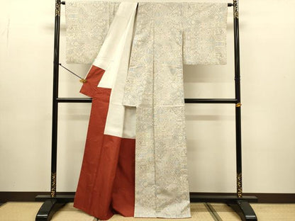 平和屋着物●本場大島紬　白大島　7マルキ　洋花文　正絹　逸品　DABJ6903du
