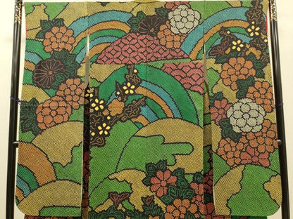 平和屋着物●豪華振袖　単衣　総絞り　草花文　正絹　逸品　DABJ6904du