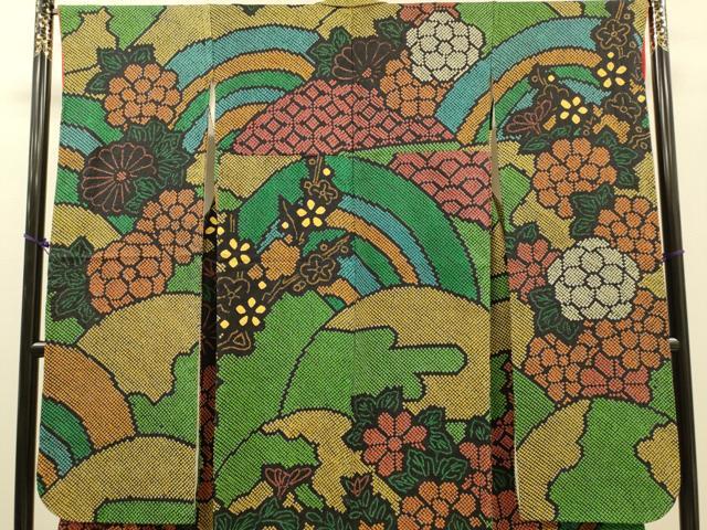 平和屋着物●豪華振袖　単衣　総絞り　草花文　正絹　逸品　DABJ6904du