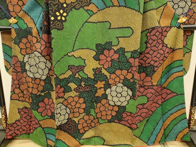 平和屋着物●豪華振袖　単衣　総絞り　草花文　正絹　逸品　DABJ6904du