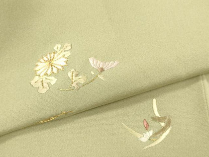平和屋着物●訪問着　駒刺繍　総刺繍　草花文　金糸　正絹　逸品　DABJ6906du