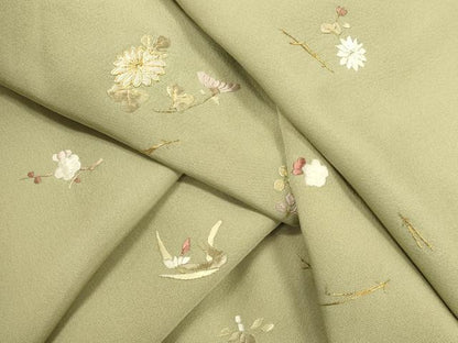 平和屋着物●訪問着　駒刺繍　総刺繍　草花文　金糸　正絹　逸品　DABJ6906du