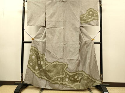 平和屋着物●本場縞大島紬　訪問着　絞り　草花文　正絹　逸品　DABJ6910du