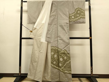 平和屋着物●本場縞大島紬　訪問着　絞り　草花文　正絹　逸品　DABJ6910du