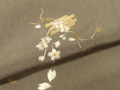 平和屋着物●訪問着　刺繍　舞桜文　金彩　正絹　逸品　DABJ6918du