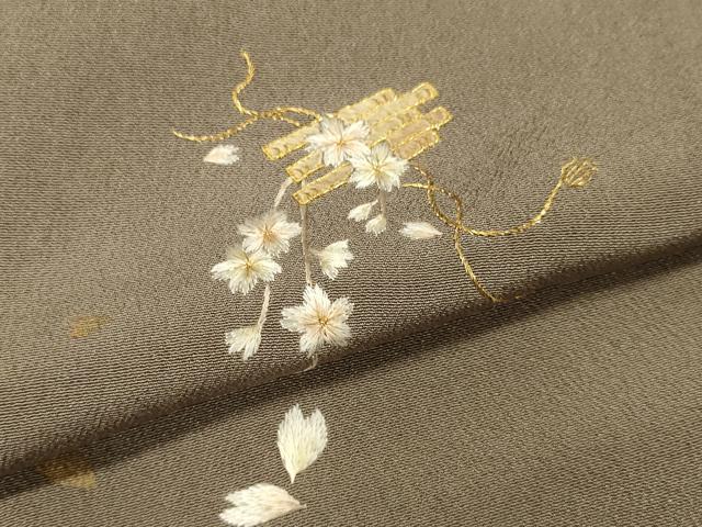 平和屋着物●訪問着　刺繍　舞桜文　金彩　正絹　逸品　DABJ6918du