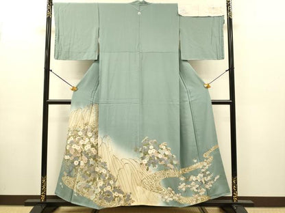 平和屋着物●訪問着　流水花文　暈し染め　金彩　反端付き　正絹　逸品　DABJ6922du