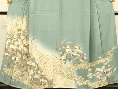 平和屋着物●訪問着　流水花文　暈し染め　金彩　反端付き　正絹　逸品　DABJ6922du