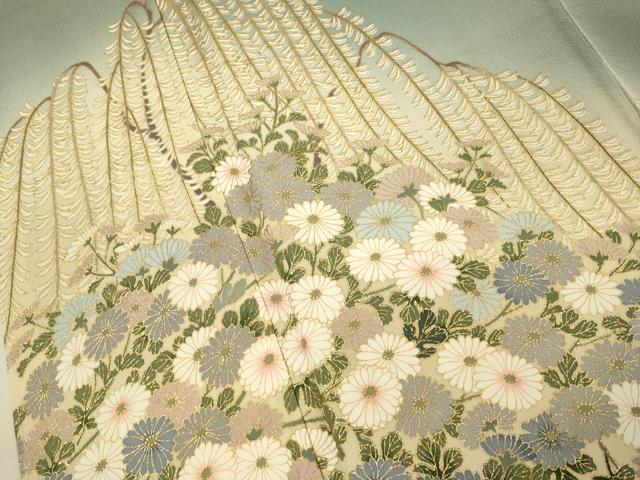 平和屋着物●訪問着　流水花文　暈し染め　金彩　反端付き　正絹　逸品　DABJ6922du