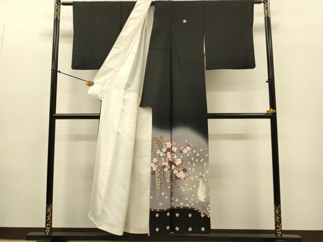 平和屋着物●世界的友禅作家　千地泰弘　黒留袖　孔雀花文　暈し染め　金銀彩　正絹　逸品　DABJ6927du