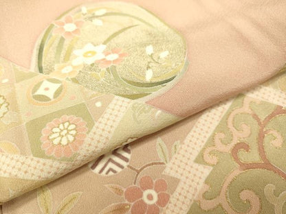 平和屋着物●豪華色留袖　駒刺繍　草花丸文　金彩　正絹　逸品　DABJ6931du