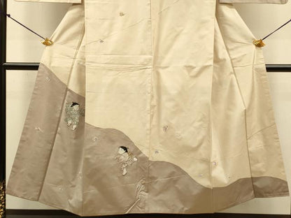 平和屋着物●訪問着　紬地　総刺繍　童子遊び　正絹　逸品　DABJ6934du