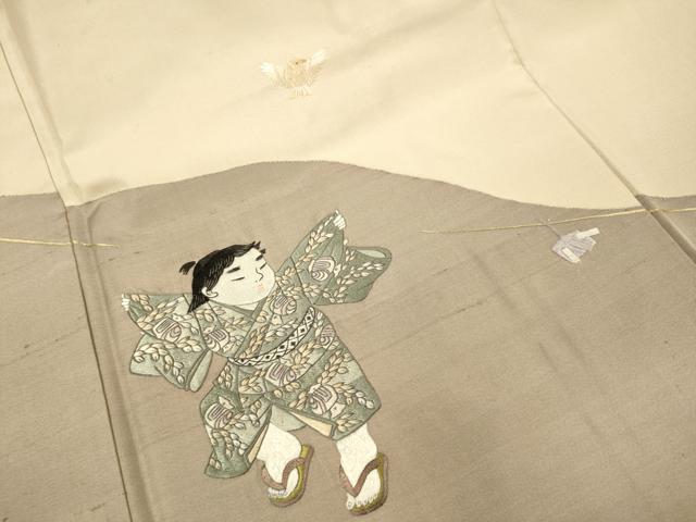 平和屋着物●訪問着　紬地　総刺繍　童子遊び　正絹　逸品　DABJ6934du