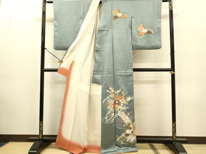 平和屋着物●訪問着　立波花筏文　金彩　正絹　逸品　DABJ6935du