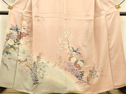 平和屋着物●訪問着　友禅　花鳥文　暈し染め　正絹　逸品　DABJ6937du
