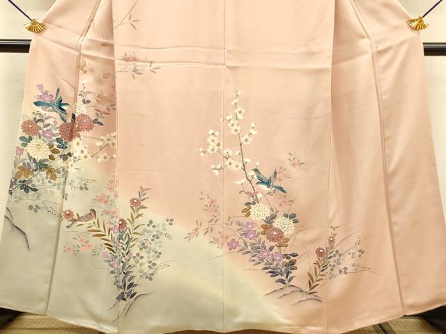 平和屋着物●訪問着　友禅　花鳥文　暈し染め　正絹　逸品　DABJ6937du