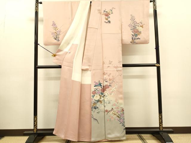 平和屋着物●訪問着　友禅　花鳥文　暈し染め　正絹　逸品　DABJ6937du