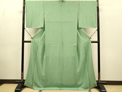 平和屋着物●本草木染作家　瑞寶　色無地　草花地紋　柳染色　正絹　逸品　DABJ6941du
